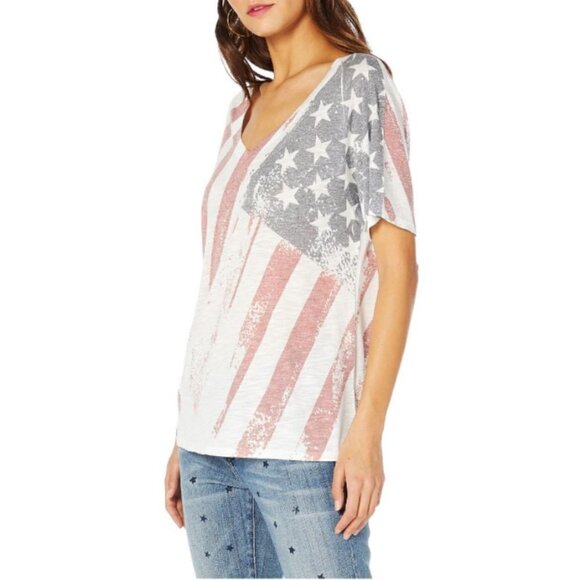 💕MICHAEL STARS💕 Americana V-Neck Tee in Flag Print One Size NWOT - Picture 4 of 11